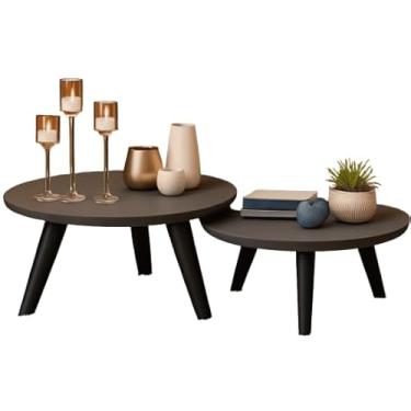 Imagem de Kit 2 Mesas De Centro Redonda Com Pés Plástico PVC Para Sala De Estar Decorativa Modernic(Cinza/Preto)
