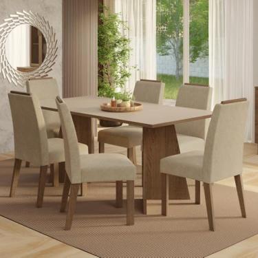 Imagem de Conjunto Sala de Jantar Tampo de Madeira 6 Cadeiras Rustic/crema/imperial Minsk Madesa