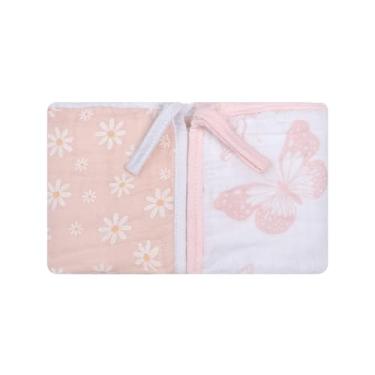 Imagem de Paninho De Boca Papi Soft C/Prendedor De Chupeta Est 40Cm X 40Cm Contem, 2 un, Margaridas, Rosa