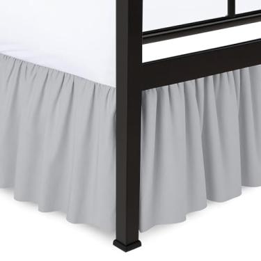 Imagem de Saia de cama com babados e cantos divididos - Cinza claro, saia de cama dupla, estilo revestido fácil de ajustar até 61 cm de altura, com plataforma de três lados cobertura de poeira saia de cama (cinza claro solteiro)