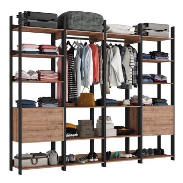 Imagem de Closet 4 Gavetas 2 Cabideiros Estilo Industrial Chess F04 Preto/Solanum - Mpozenato