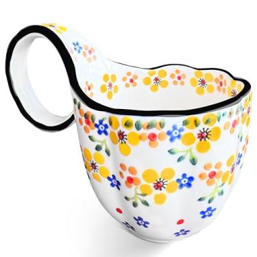 Imagem de JUSONEY Tigelas de sopa de 527 g com alças largas, tigela decorativa pintada à mão, caneca de sopa, tigelas de micro-ondas, tigelas de cerâmica perfeitas para cereais, sopas, frutas, etc. (Amarelo)