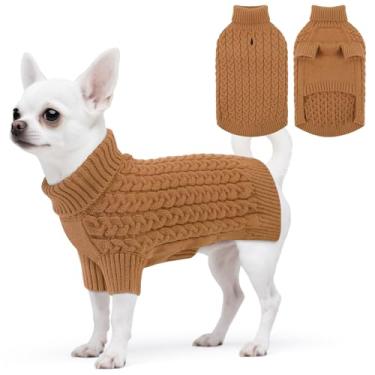 Imagem de SAWMONG Suéter para cães, suéteres para cães pequenos, meninas, meninos, pulôver de malha de gola rolê, roupas para animais de estimação para clima frio (cáqui, PP