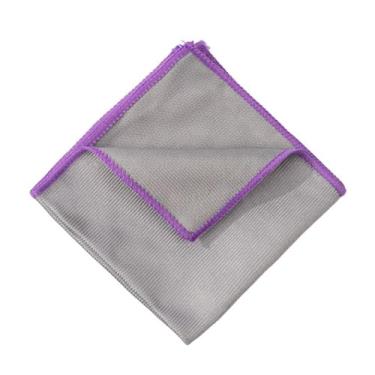 Imagem de Ruoming Pano de limpeza de espelho de vidro, 30 x 30 cm, pano de polimento sem marcação, cinza com borda colorida (roxo)