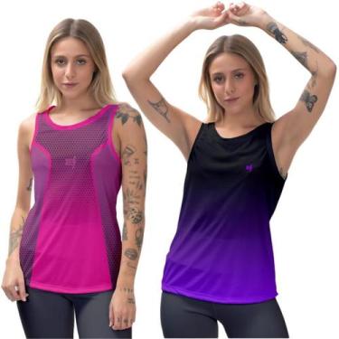 Imagem de Kit 2 Blusas Regata Feminina Academia Pilates Dry Tecido Leve Proteção