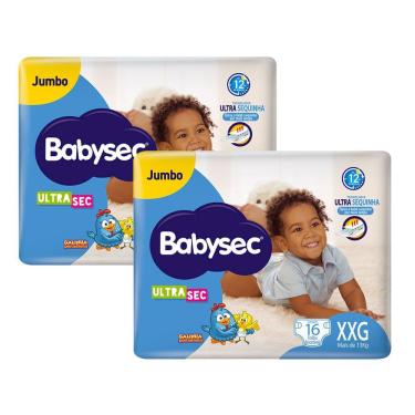 Imagem de Kit 2 Fralda Babysec Ultrasec Tamanho XXG Pacote Jumbo 16 Fraldas Descartáveis