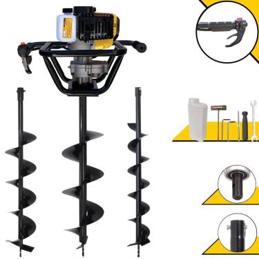 Imagem de Perfurador de Solo Lynus PSL-517 À Gasolina 2T 52cc 1,8HP Profissional de Alta Rotação Com KIT de Brocas 80x10cm, 80x15cm e 80x20cm