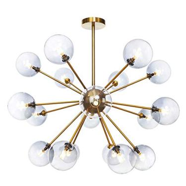 Imagem de Lustre de bola de vidro de meados do século com acabamento em latão, luminária pendente de 18 ramos de luz para sala de estar, cozinha, escadas, luminária suspensa semi-embutida em cinza, lu