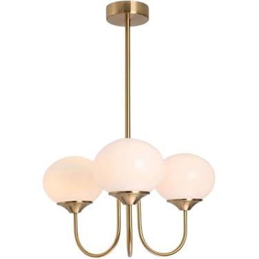 Imagem de Lustre de vidro bolha de 3 luzes Sputnik Luminária pendente de vidro leitoso branco Lustre rosa moderno de meados do século para hall de entrada Cozinha Ilha Quarto Mesa de jantar Sala de es