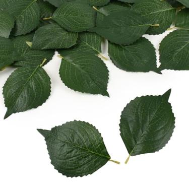 Imagem de HOKPA Folhas falsas, 40 peças de folhas verdes artificiais falsas folhas de hortênsia verde falsa para artesanato, scrapbook, arranjos florais, decoração de guirlanda de casamento
