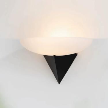 Imagem de Luminária de parede de vidro Wabi Sabi Art Bauhaus Geometry Luminária de parede com cúpula de vidro âmbar/branco/verde, luminária de parede de metal preta com fio, estilo japonês minimalista