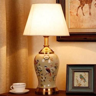 Imagem de Luminária de mesa contemporânea de cerâmica com flores e pássaros The American Village Sala de estar Quarto Estudo Villa Hotel Luminária de mesa de cabeceira (estilo 29)