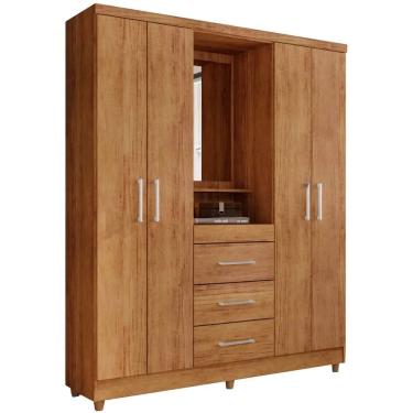 Imagem de Guarda Roupa Capelinha Lyon Solteiro com Espelho 4 Portas 3 Gavetas Rud Rack Cor Cedro