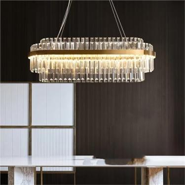 Imagem de Lustre de cristal dourado para decoração de sala de estar, quarto, cozinha, mesa de jantar, luminária pendente LED moderna, luminárias redondas, lâmpadas de lustre