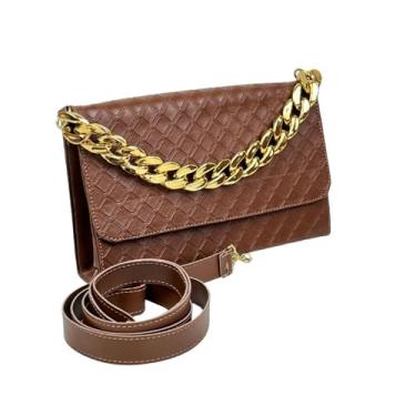 Imagem de Bolsa Feminina Baladinha Alça Transversal Luxo Vegas Detalhe em Corrente Elegante (CARAMELO/DOURADA)