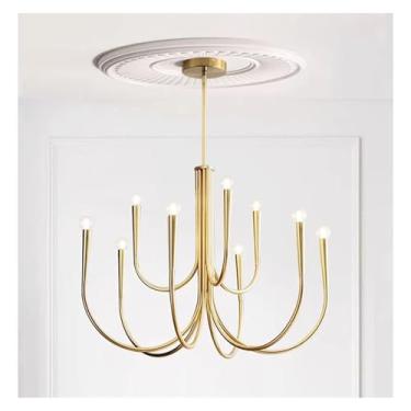 Imagem de Lustre moderno e simples de estilo nórdico, lustre de led para sala de estar, quarto, sala de jantar, cozinha, design interno, luminária pendente dourada, lâmpadas de lustre