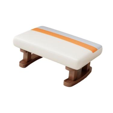 Imagem de WeiLaiKeQi Cadeira retangular moderna, apoio para os pés com pernas de madeira, banco simples, pufe acolchoado pequeno para cama doméstica, Bege