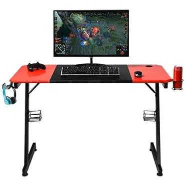Imagem de Mesa de jogos de 117 cm, mesa de computador em forma de Z, com copo de armazenamento, fone de ouvido, alto-falante multifuncional (D 47 x 23,5 x 76 cm)
