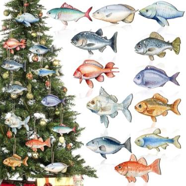 Imagem de Thyle 24 peças de enfeites de Natal peixes marinhos a granel Natal madeira oceano praia decoração de árvore de peixe costeiro ornamentos pendurados animais marinhos decoração com corda para artesanato