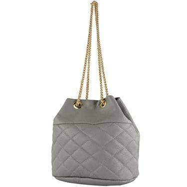 Imagem de modamoda de T245/T246 Bolsa feminina de couro italiano, fecho de corrente dourada, 20 x 14 cm, Cinza/couro