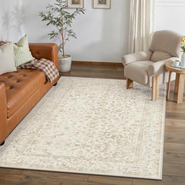 Imagem de PureCozy Tapete marrom 10 x 15 cm, antiderrapante, vintage, para entrada de escritório, desgastado, lavável à máquina, tapete de cozinha tradicional retrô com detalhes florais para quarto, banheiro