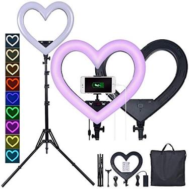 Imagem de Luz de preenchimento para fotografia de 48 cm RGB cor em forma de coração com suporte para celular suporte ao vivo lâmpada de beleza colorida LED para maquiagem ao vivo (cor: preto, tamanho: 55 x 50 x