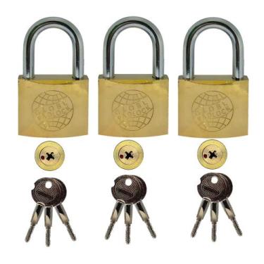 Imagem de 03 x Cadeados Globe 38mm Para Armario Gaveta Vitrine Loja Portão Chave
