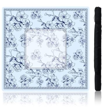 Imagem de Idocolors Floral Mahjong Mat, 31.5" x 31.5", Rubber Anti Slip and Noise Reduction Multi Purpose Game Table Cover with Carrying Bag,Table Mat for Mahjong/Poker/Board Games/Dominoe (Blue)