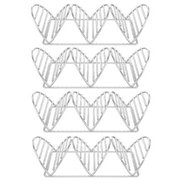 Imagem de Conjunto de 4 suportes de taco de aço inoxidável à prova de ferrugem com suporte para até 3 tacos cada bandeja de taco, mantendo as conchas verticais seguras para forno e churrasqueira, lavável na