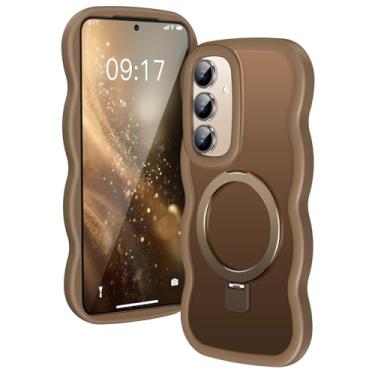 Imagem de KMAMBAG [Suporte magnético e moldura ondulada] Capa para Samsung Galaxy S25 FE [Apto para Mag Safe] [Proteção contra quedas militar] Capa de anel de telefone S25 FE translúcida não amarelada para