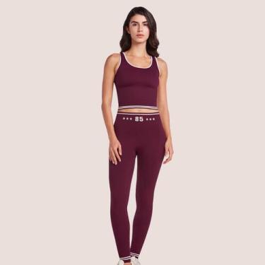 Imagem de Legging Plié Sem Costura Feminina Cintura Dupla Confortável, Vinho, M
