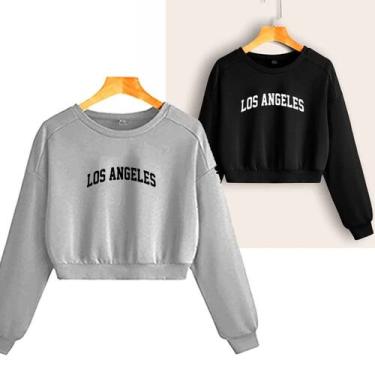 Imagem de Kit com 2 Croppeds Moletons - Sem Capuz Los Angeles Feminino Leve e Qu