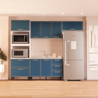 Imagem de Cozinha Modulada 4 Peças sem Pia Amara Politorno Móveis - Branco com Azul