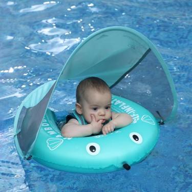 Imagem de Baby Pool Float Mambobaby autoinflável com dossel UV verde - AnjeeIOT