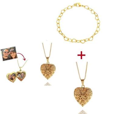 Imagem de Kit Relicário coração luxo e Pulseira banhado ouro 18k - Morganite Jói