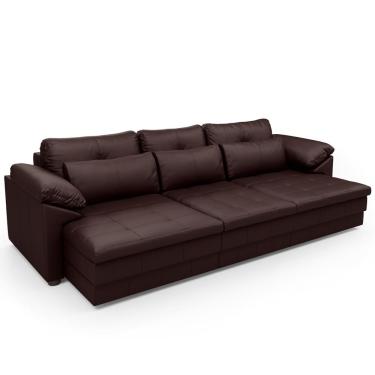 Imagem de Sofá Retrátil Para Sala de Estar 3 Lugares 257cm Riza S03 Couro Caramelo - Lyam Decor