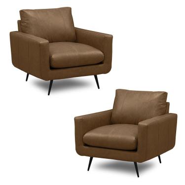 Imagem de Kit 2 Poltronas Decorativas Paloma Sala de Estar Couro Marrom Claro Manchado