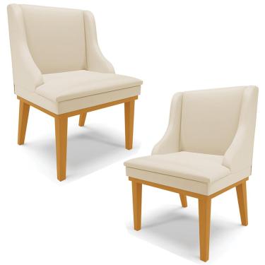 Imagem de Kit 2 Cadeiras Decorativas Sala de Jantar Base Fixa de Madeira Firenze PU Bege/Castanho G19 - Gran Belo