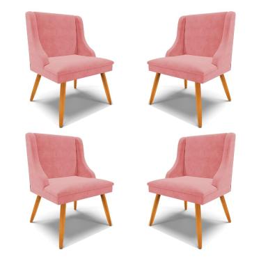 Imagem de Kit 4 Cadeiras Decorativas Sala de Jantar Pés Palito de Madeira Firenze Suede Rosê/Natural G19 - Gran Belo