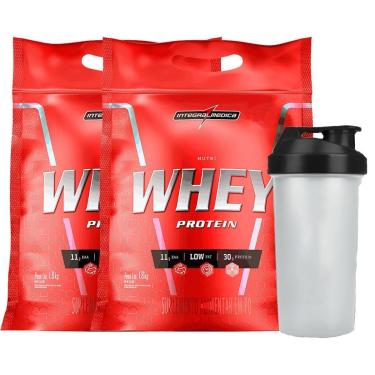 Imagem de Combo 2x Whey Protein Nutri Isolado Concentrado Morango 1,8Kg Refil + Coqueteleira - Integralmedica-Unissex