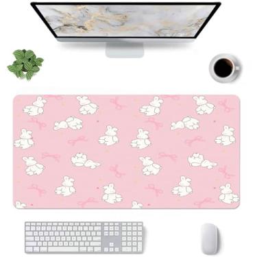 Imagem de Tapete de mesa pequeno com laço de coelhinho de desenho animado, teclado de computador, mouse pad extenso, couro rosa macio antiderrapante para desktop/escritório/casa/estudo/decoração/escrita