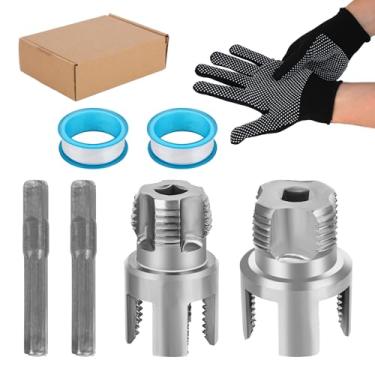 Imagem de Kit de Ferramentas Integradas para Roscagem Tubos Interiores e Exteriores, Ferramenta Corte Roscas Tubos PVC de 1/2” e 3/4” Aço Carbono com Fitas Vedação Roscas Luvas para Várias Condutas