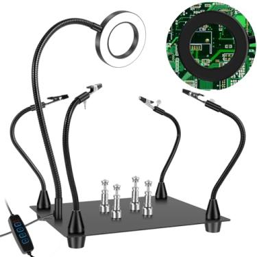 Imagem de LEEZDTTXAN Estação de solda Helping Hands Suporte magnético de solda com lâmpada de ampliação de 6x ajustável, suporte de placa de circuito de solda de 4 braços flexíveis para reparo eletrônico (preto