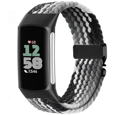 Imagem de Issinlky Pulseira trançada de nylon compatível com Fitbit Charge 6/5, pulseira elástica para Fitbit Charge 5/6 feminino e masculino