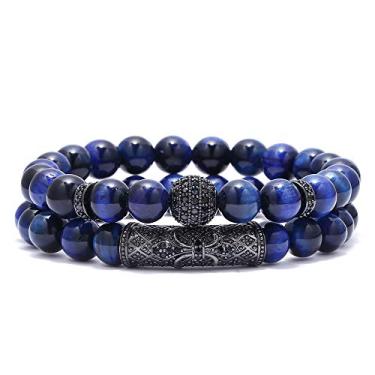 Imagem de Pulseira de 8 mm com contas de olho de tigre e elástico com pedra natural da BOMAIL para ioga para mulheres e homens