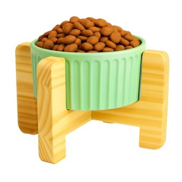 Imagem de Comedouro Ergonômico Elevado para Cães e Gatos, Porcelana 320ml, Base Antiderrapante e Fácil de Limpar(Verde)