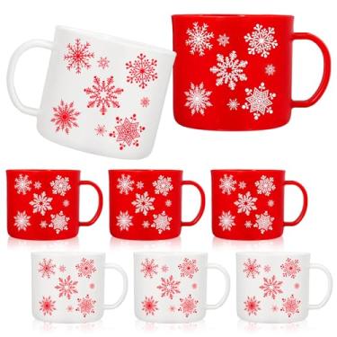 Imagem de Whaline 6 peças de canecas de plástico de Natal de 355 ml, caneca de café com alças, vermelho, branco, floco de neve, copos para bebidas, suprimentos de festa de Natal, bebidas quentes e frias