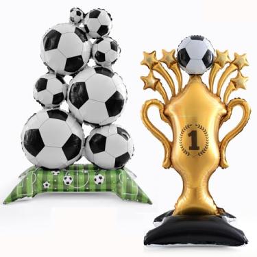 Imagem de Balões gigantes em pé de futebol e balões de troféu de futebol 81 x 150 cm, decorações de festa temáticas de futebol para crianças, adultos, comemorações esportivas, eventos de campeonato, 2 peças