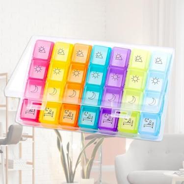 Imagem de 1 conjunto organizador de pílulas, 28 compartimentos, multicolorido, 7 dias, estojo de remédios para viagem, manhã, meio-dia, noite, meia-noite, dia a dia, caixa de comprimidos para guardar vitaminas