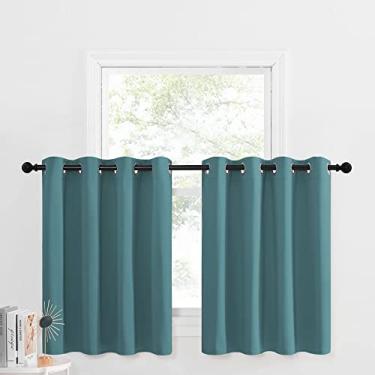 Imagem de Cortinas curtas para janela de cozinha – Conjunto de cortinas funcionais com isolamento térmico superior blackout para banheiro/loft/dormitório, 132 L por 91 cm C cabeçalho de 3 cm, azul-petróleo